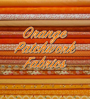 £3.25 • Buy Orange Cotton Fabric Mixed Patterned Autumn Fall Floral + Themed Patchwork