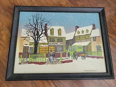 H. Hargrove Winter Town Scene Painting W/General Store Coach Inn  Framed Print • $8.99