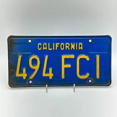 VTG California License Plates 6 Digit 494-FCI Blue Yellow Car Truck Garage Decor • $29.99