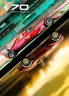 Ferrari F1 70th Anniversary Art Poster Retro Vintage Racing 22x17in Art Print @ • $64.95