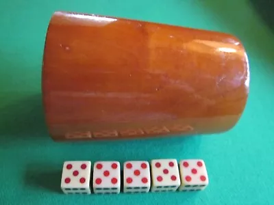 Antique English Treen Dice Cup With 5 Bakelite Dice • $65