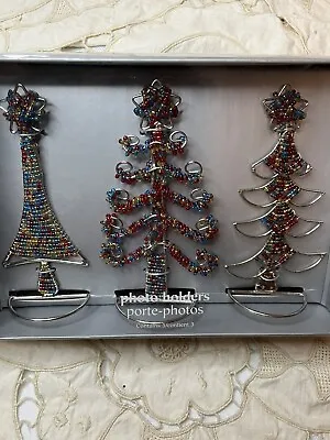VTG NOS Pier 1 Imports 3 Pk Beaded Christmas Tree Photo Picture Holders • $12.95