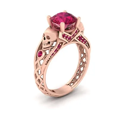 2Ct Gothic Pink Lab Created Ruby Halloween Skull Women's Wedding Engagement Ring • $82.74