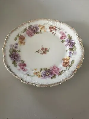 Vintage C.T. Carl Tielsch Germany White Porcelain Pink Purple Floral Plate Small • $15