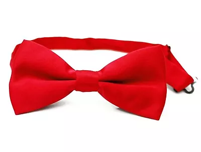 Men's Red Satin Pre-Tied Adjustable Bow Tie Wedding Party Accessory Fancy Dress • £2.99