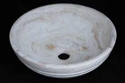 White Onyx Modern Natural Round Vessel Polished Marble Stone Bathroom Sink • $175