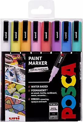 Uni Posca PC-3M Paint Marker Art Pens Fine Tip Wallet Of 8 Pastel Colours • £13.99