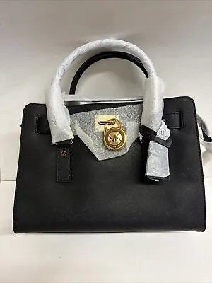 Michael Kors Hamilton Medium Satchel Key Lock Shoulder Bag Mk Black 30s2ghms3l • $149.99
