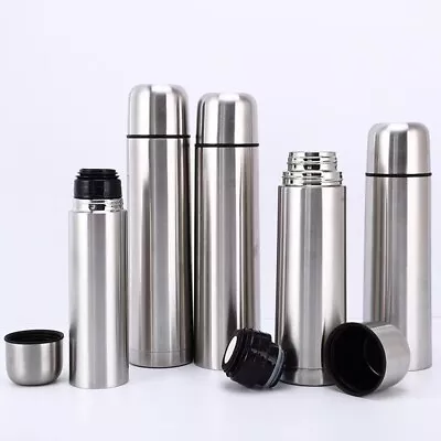 Stainless Steel Vacuum Flask Hot Cold Tea Drink Thermos Camping Travel UK • £10.09