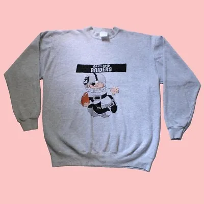 Oakland Raiders Sweatshirt Grey Crew Neck Footbal Graphic Skater Sweater Sz XL • $44