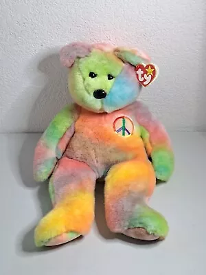 Vintage Ty Beanie Buddies 1999 PEACE Tie- Dye 14  Plush Bear W/ Tag • $18.50