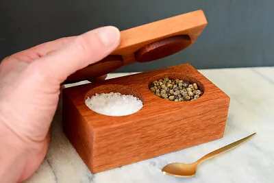 Eco-friendly Salt And Pepper Pinch Pots With Lid Handmade From Oak Hardwood • £19.99