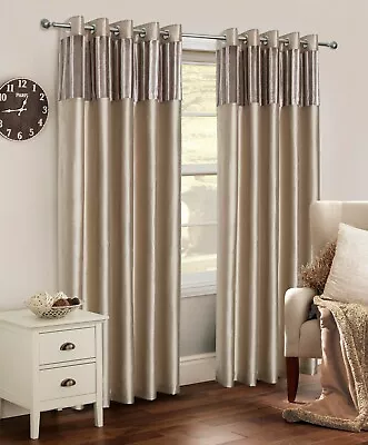 Paris Crushed Crush Velvet Stripe Curtains  Eyelet Ring Top Lined Faux Silk • £33.59