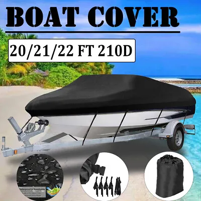 £29.99 • Buy 20-22ft Black Heavy Duty Boat Cover Waterproof Speedboat V-hull Fish Ski Marine