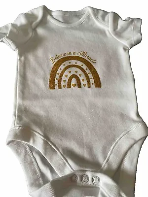 Believe In A Miracle Rainbow Baby  Vests 0-3 Gift Gold • £8