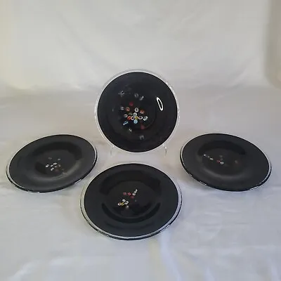 Crate & Barrel Black Carnivalle Millefiori Fused Glass 8  Dessert Plate Set Of 4 • $48.99