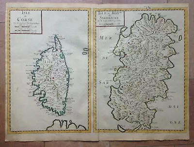 Corsica Sardinia 1654 Nicolas Sanson Large Antique Map In Colors 17th Century • £237.48