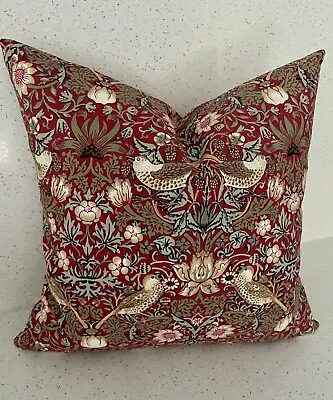 William Morris ‘Strawberry Thief’ Red 100% Cotton Cushion Cover 14 Inches • £15