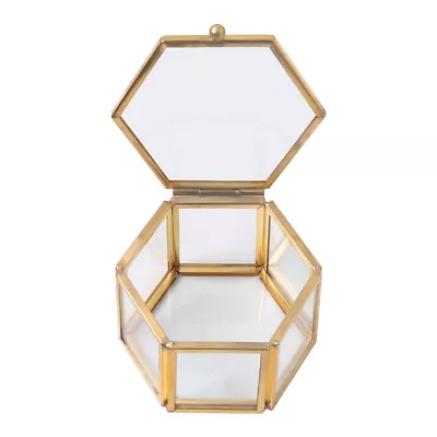 Gold Glass Vintage Jewelry Box -Jewelry Display Organizer Keepsake Box Case • $19.99