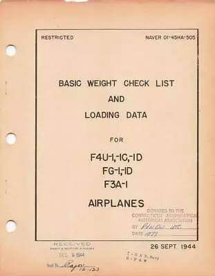 1944 Usn F4u-1d/fg-1d Corsair Basic Weight Check List Flight Manual Handbook-cd • $19.99