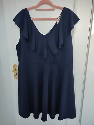 Quiz Clothing Navy Frill Skater Dress Size 24 BNWT. • £17