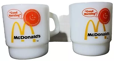 Set Of 2 Good Morning McDonalds Anchor Hocking Fire King Milk Glass Coffee Mugs • $25.73