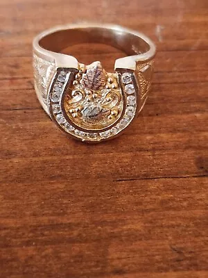 10k Black Hills Gold Diamond Mens Horseshoe Ring • $800