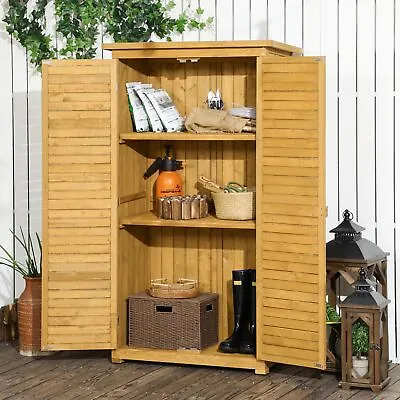 Wooden Garden Storage Shed 3 Shelves Tool Cabinet W/ Asphalt Roof 87cm X 47cm • £165.99