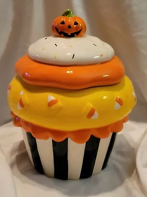 Vintage Halloween Cupcake Ceramic Cookie Jar Retired Kohls RARE LN • $79.99