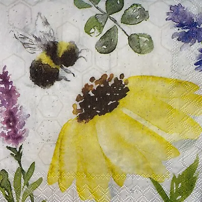 £1.35 • Buy 5 X Cocktail Napkins/Decoupage/Craft/Dining/ Summer Bees Yellow Flower Bee SC68