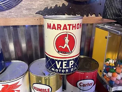 NOS Full Marathon VEP Motor Oil Can Metal Quart Ohio Oil Co Running Man Graphic • $250