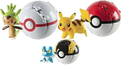 £9.95 • Buy Pokemon Tomy Throw 'N' Pop Poke Ball, Chespin, Froakie, Pikachu Figure Poke Ball