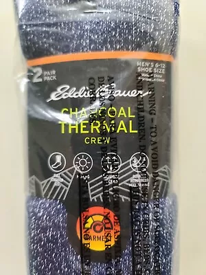 Eddie Bauer Mens Size 6-12 Charcoal Thermal Crew Socks 2 Pair Pack Blue Warmest • $14.95