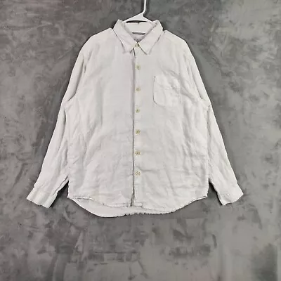 Tommy Bahama Shirt Adult Extra Large White Button Up Linen Preppy Solid Men • $14.99