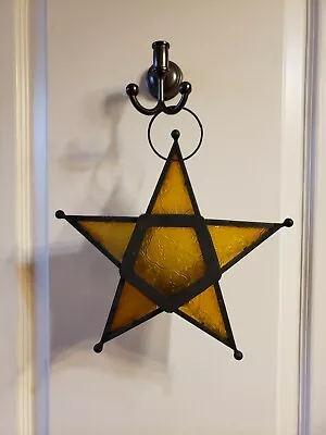Moroccan Hanging Tealight Tea Light Candle Lantern Yellow Glass Star • $25