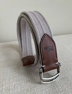 Johnnie-O Brentwood Sz L Tan Canvas &Leather Mens Belt D-Ring Buckle Made In USA • $44.99