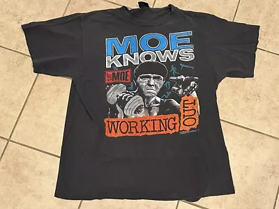 Vintage 1990 Moe Knows Working Out T-Shirt - Size XLarge Black - Three Stooges • $25.99