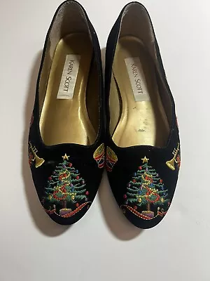 Karen Scott Shoes Christmas Themed Holiday Black Velvet Flats Size 8 • $25