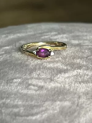 9ct 375 Yellow Gold Ruby And Diamond Ring • £49