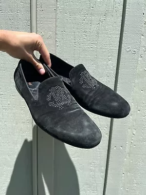 Roberto Cavalli Black Velvet Round Toe Smoking Slipper Loafers Men’s Size 44 • $75