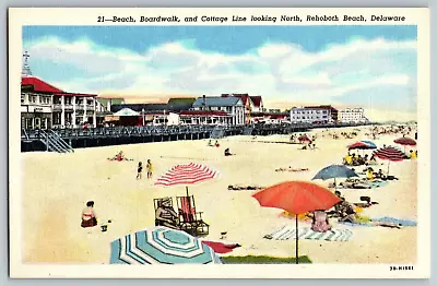 Rehoboth Beach Delaware - Beach Boardwalk & Cottage Line - Vintage Postcard • $5.09