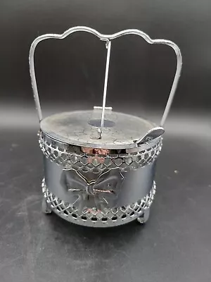 Vintage Round Glass Silver Plate Condiment Jam Jelly Caddy • $16
