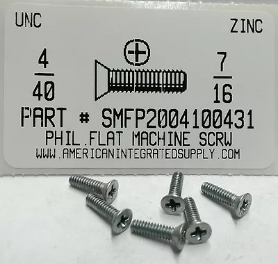 #4-40x7/16 Flat Head Phillips Machine Screws Steel Zinc Plated (100) • $9.75