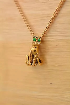 Vintage Cat Pin Pendant Necklace Tiny Cabochon Antiqued Gold NOS 1980s Bin6B • $22.36