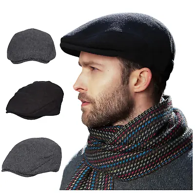 Flat Cap Herringbone Men’s Plain Tweed Wool Newsboy Gatsby Vintage Winter Hats • £14.49