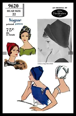 Vogue #9620 Designer John Frederics Unique Hat Sewing Pattern Chemo Alopecia 22  • $5.49