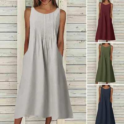 $19.84 • Buy ZANZEA Womens Sleeveless Pleated Mini Dress Side Pockets Casual Party Sundress
