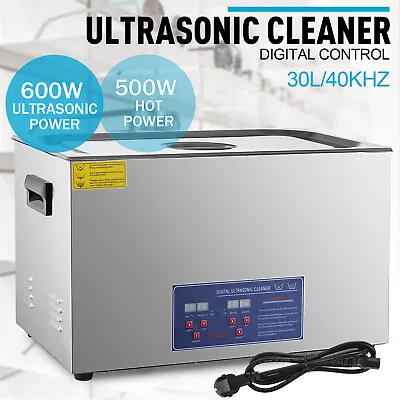 30L Ultrasonic Cleaner Ultra Sonic Bath Cleaning Timer Tank Heat Stainless Steel • £210.83