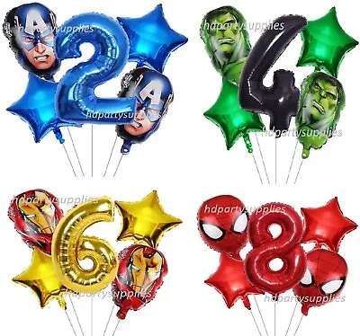 5pcs Marvel Balloon Avengers Age Number Foil Balloon Superheroes Boys Birthday • £8.99
