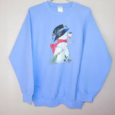 Snowman Winter Christmas Grandma Style Periwinkle Crewneck Sweatshirt Adult L • $19.61
